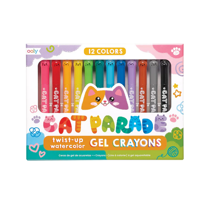 133-098 CAT PARADE: TWIST-UP WATERCOLOR GEL CRAYONS (SET OF 12)