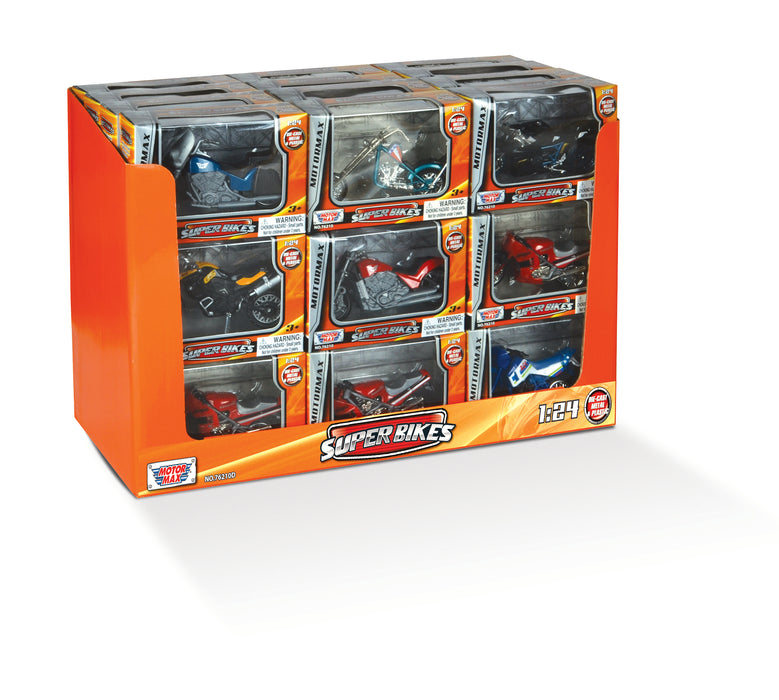 MOMC36 MOTORCYCLES 1/24, 36PC DISPLAY, ASST'D STYLES